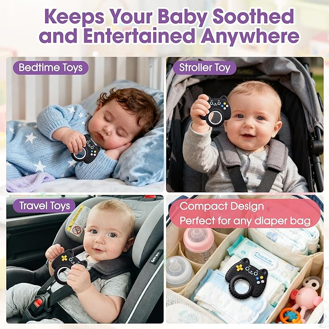 Teething Toys for Babies 0-6 6-12 Months, Remote Game Controller 3-in-1 Baby Teether Rattle Sensory Toy, BPA Free Food-Grade Silicone Baby Toys 0-24 Months, Teething Relief Newborn Essentials Gift