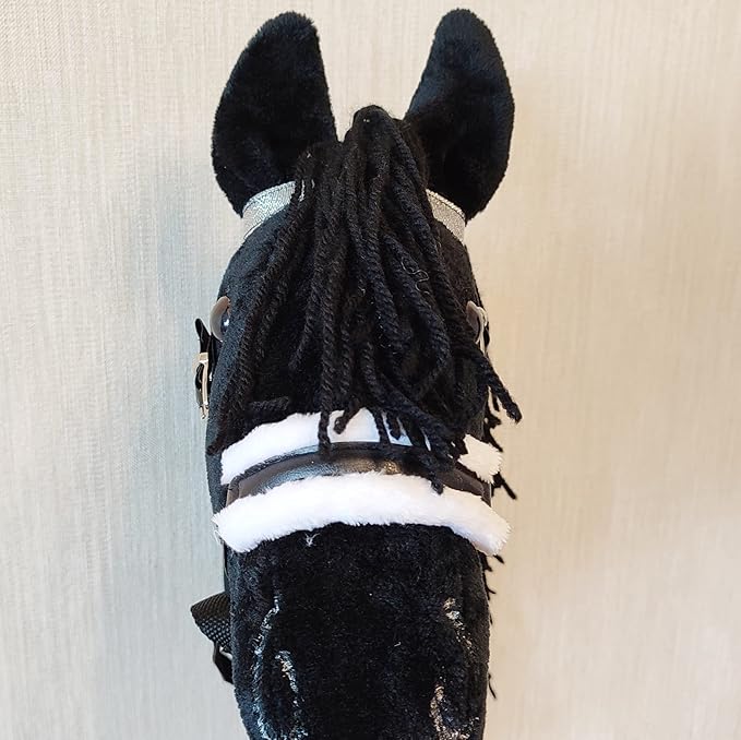Black Friesian Hobby Horse on a Stick with Bridle for Children 4-10 Years