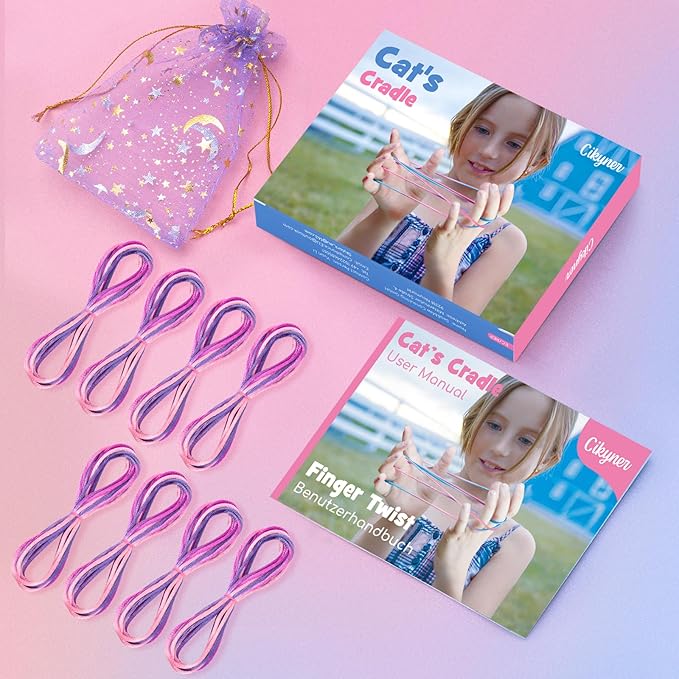Cikyner Cat’s Cradle String, 8 Pcs Finger String Game 2m Long 2mm Diameter Cats Cradle with Instructions Polyester Purple String Toy Supplies Ideal for Gifts for Girls and Boys on Birthday Easter