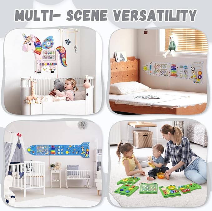 Spacocld Rocket Activity Wall Busy Board Panels - Sensory Wall Panel for Kids, Montessori Toddler Wall Activity Board(5PCS)
