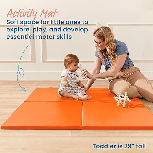 ECR4Kids SoftZone Play Patch Activity Mat Squares, Modular Playmat, Orange, 4-Pack