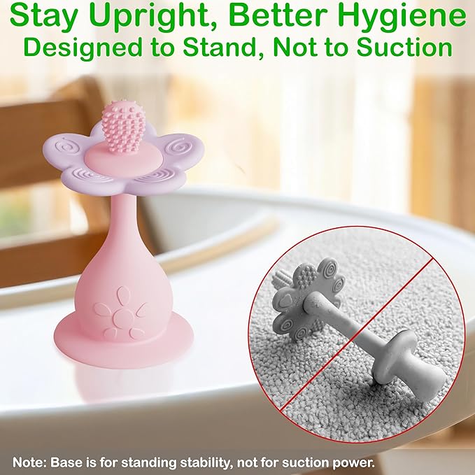 Baby Flower Teether Rattle Toy, Sensory Toy for Baby 0-24 Months, Teething Relief Chewing Toy for Infant, BPA Free Food Grade Silicone Teether (Pink)