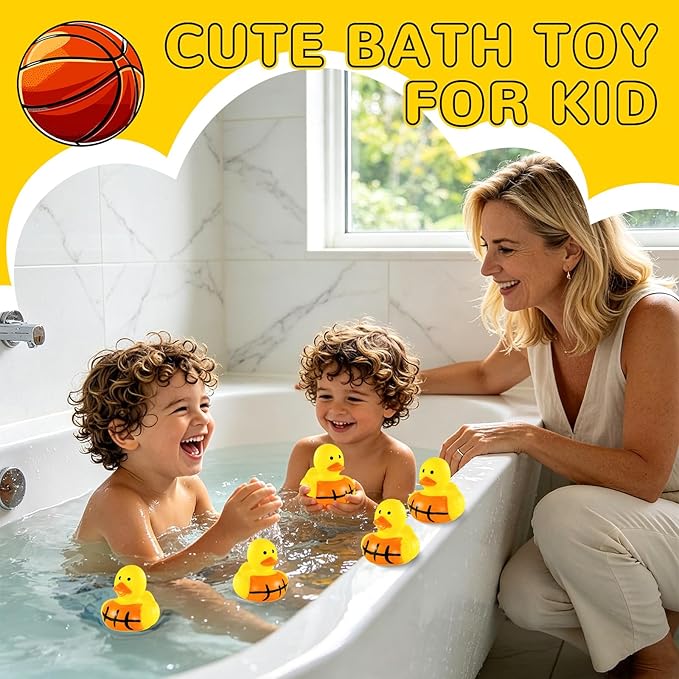 SCIONE 28 Pack Basketball Rubber Ducks - Mini Orange Sports Ducks for Kids - Basketball Team Gifts, Sports Themed Birthday Party Favors, Goodie Bag Fillers and Carnival Prizes