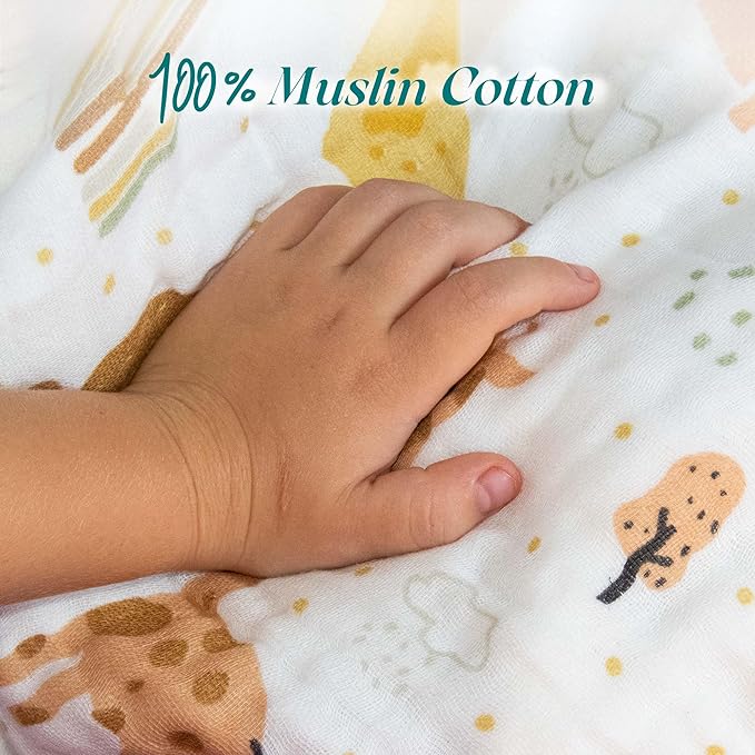 Chungie Soft Muslin Hooded Baby Towels 32x32 inches – 100% Cotton, 6-Layer Breathable Newborn Bath Towels with Hood, Pack of 2 (Printed + Embroidered)