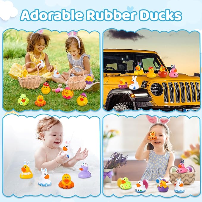 24 Pack Rubber Ducks Jeep Ducking with a Bag- 2" Easter Assortment Duckies for Jeep Duck Easter Themed Cruise Duck for Pool, Party Favors, Birthday Gifts, Classroom Incentives, Kids Water Bath Toys