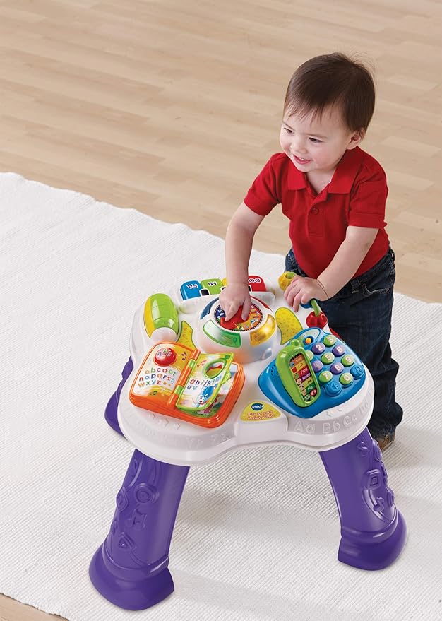 VTech Play & Learn Baby Activity Table, Educational Baby Musical Toy with Shape Sorting, Sound Toy for Babies & Toddlers 6 Months+ Boys & Girls, Purple, Includes 2 AA Batteries, Removable Legs
