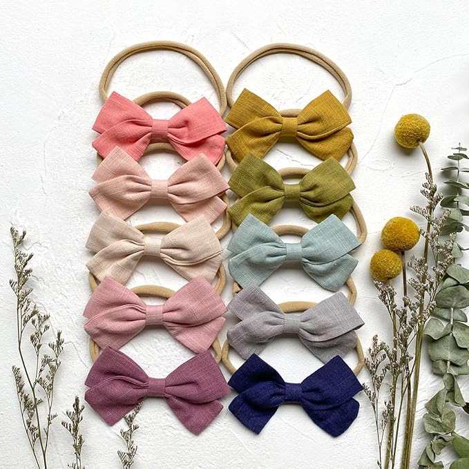 Cherssy Baby Girl Headbands and Hair Bows, 10pcs Stretchy Nylon Hairbands for Newborn, Infant, Toddlers