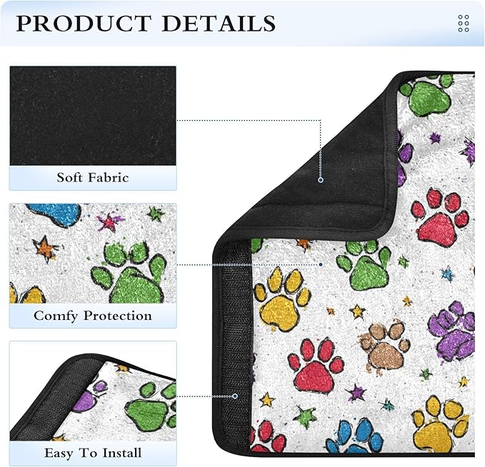 2 Pack Seatbelt Covers Seat Belt Cover Pad for Adults Boys Girls Car Seat Strap Covers Pads Cushion Universal Shoulder Strap Pad Protector for Backpack Camera Bag 6.5 Inch Cute Colorful Paw Prints and