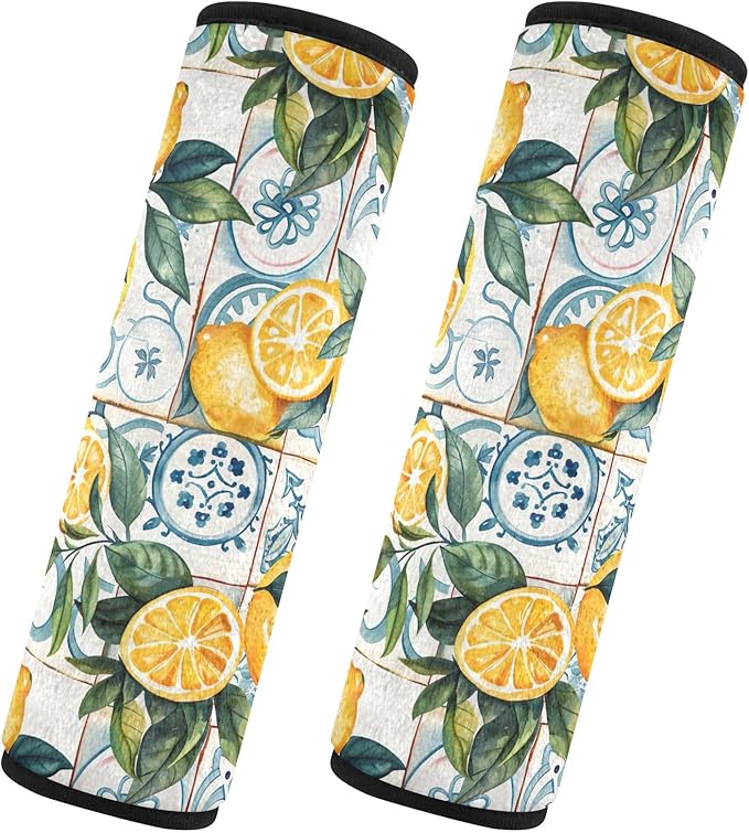 Sicilian Style Lemons Green Leaves Seat Belt Cover Cute Seatbelt Covers Pack of 2 Seat Belt Shoulder Pad for Adults and Children