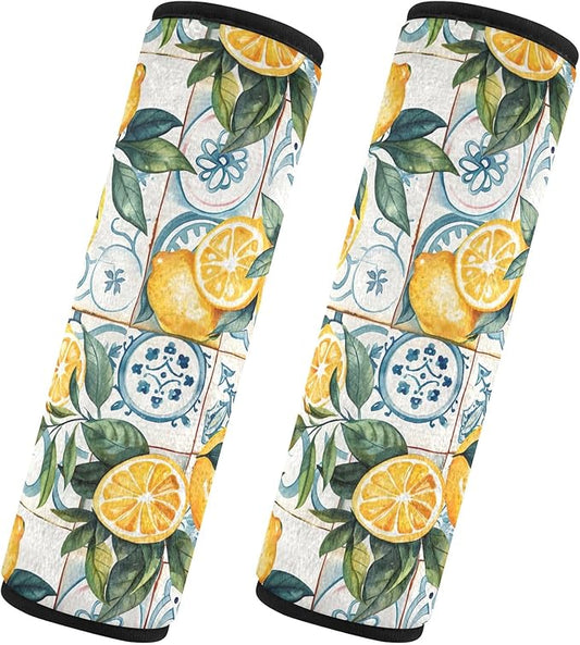 CHIFIGNO Sicilian Style Lemons Green Leaves Seat Belt Cover 2 Pack Cute Seatbelt Cover Car Seat Shoulder Protector for Girls Boys Adults