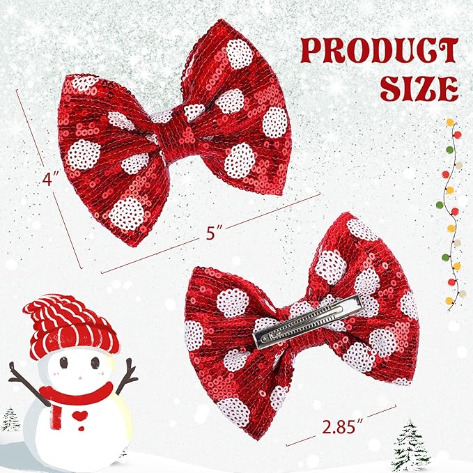 Christmas Glitter Hair Bows Clips Large Sequins Bow Hair Clips Red Dot Hair Barrettes Xmas Hairpin Hair Accessories for Women and Girls