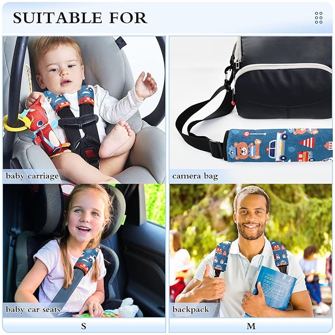 Bear Cars Cartoon Blue Car Seat Belt Covers for Kids 2 Pack Toddler Seat Belt Pad for Girls Boys Soft Stroller Seat Shoulder Pads Strap Cushion for Babys, Seat Shoulder Protector for Car Truck SUV