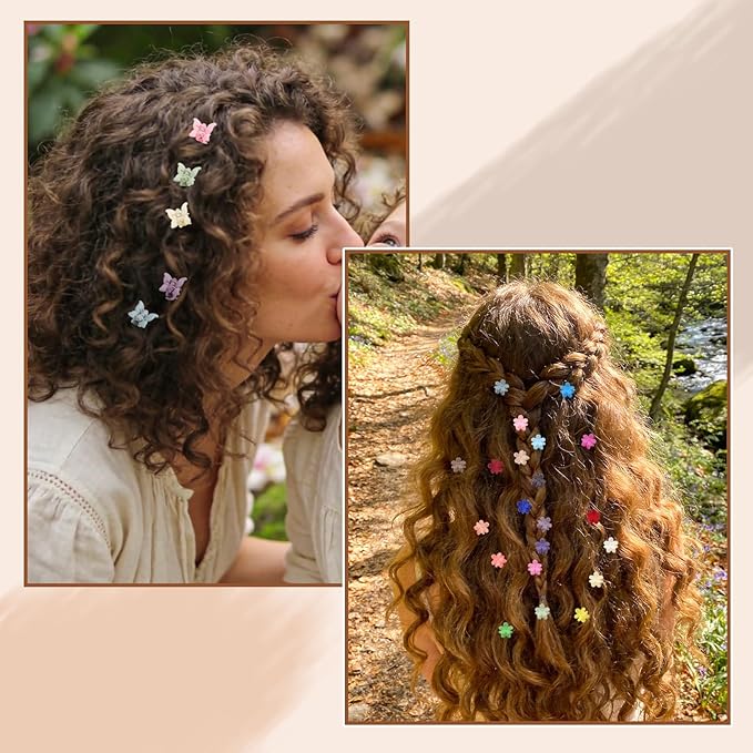 choicbaby 128pcs Baby Girls Hair Clips 3 Styles Mini Claw Clips Small Flower Butterfly Claw Jaw Hair Clips Hair Barrettes Accessories for Women Girls Kids Teens with Organizer Box