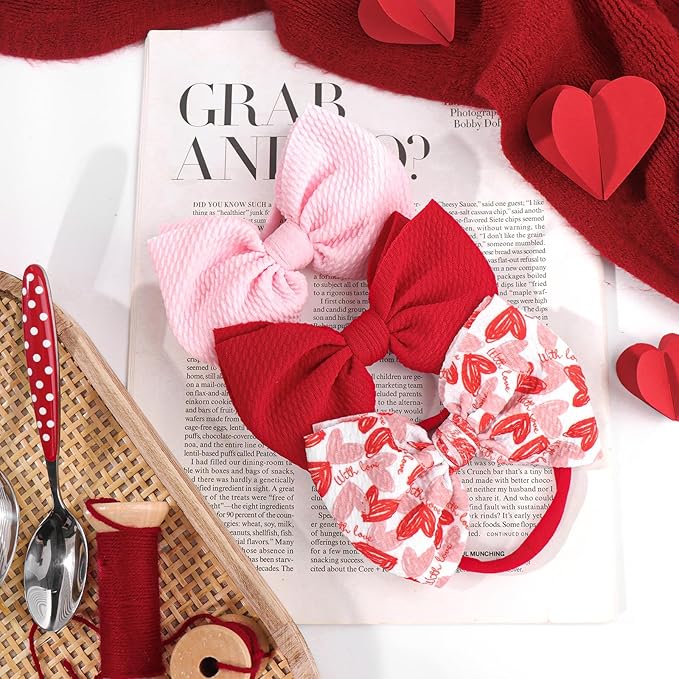 YanJie Valentine's Baby Headbands Red and Pink Bows Newborn Heart Headbands Wide Hairbands Valentines Gift Baby Girl Hair Accessories Infant