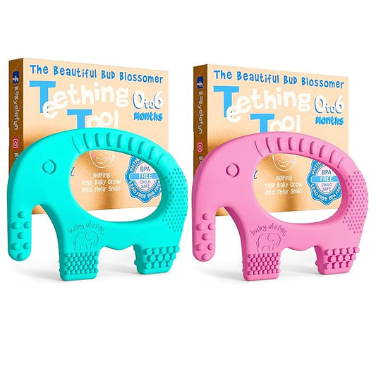 Elefun Baby Teether Pack - Gift 6 Months Blissful Teething Relief - Infant Teethers 0 to 6 Month Baby Shower Gift Set - Safe Silicone Soothing Rings Developmental Infant Chew Toys