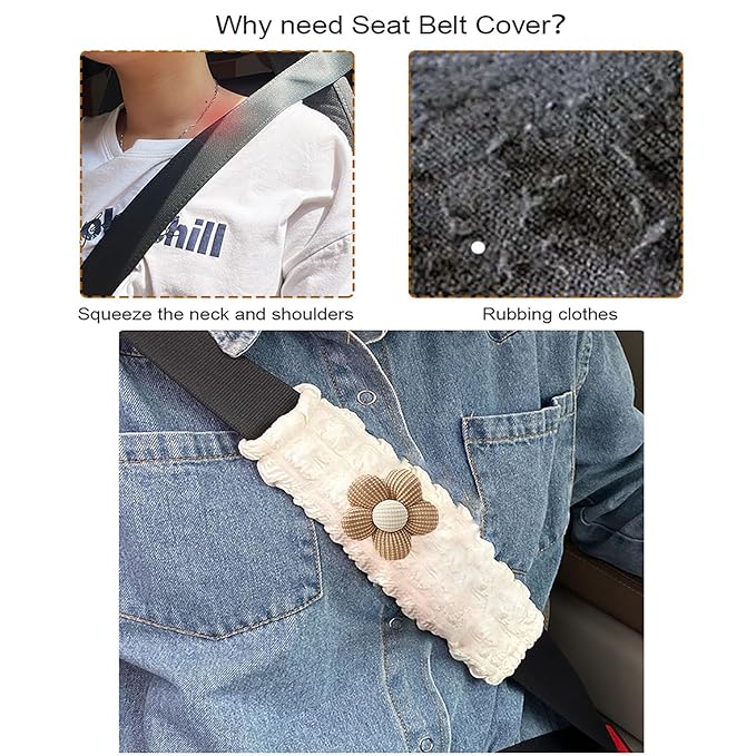 Car Seat Belt Cover Pad, 2 Pack Flower Car Accessorie Seatbelt Covers Cushion Neck Shoulder Strap Protector Universal Seat Belt Cover for Adults and Kids (Texture Flower)