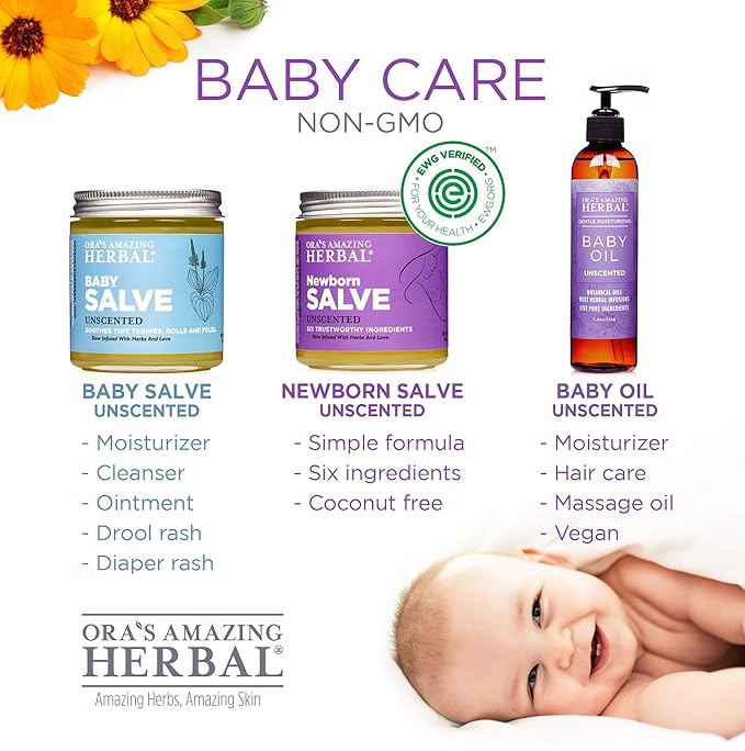 Ora's Amazing Herbal Travel Size Natural Baby Oil, Calendula Oil for Baby, Infant Massage, Cradle Cap, Hair Oil, Multipurpose Baby Oil, OAHerbal