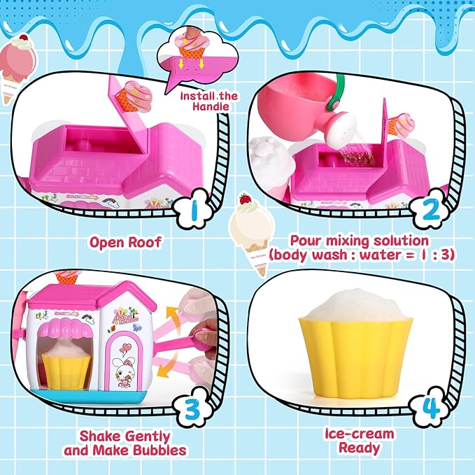 Bath Toys for Kids Ages 4-8 3-5 Toddler Bath Toys Bathtub Ice Cream Foam Maker Bubble Pretend Cake Play Set Water Toys Birthday Gifts for 2-4 5 6 Year Old Girls Boys