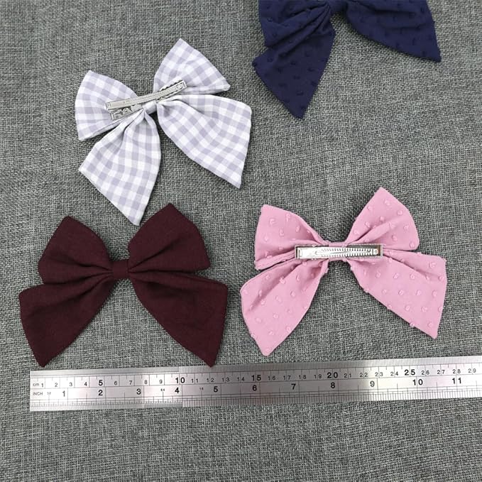 4 PCS Sailor Bow Hair Clips for Kids Girls Women Linen cotton Hair Bow Alligator Clips Baby Toddler Girl Mom Hair Accessories (Mauve/Wine)