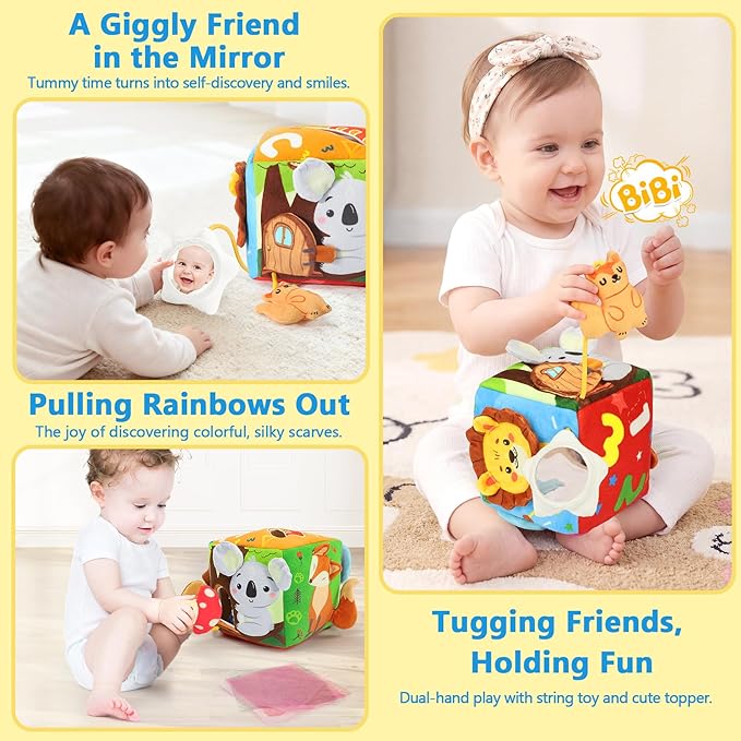 URMYWO Baby Tissue Box Toy, Montessori Sensory Toys 6-12 Months with Crinkle Paper & Scarves, Fine Motor Skills, Valentine's Day Easter Basket Stuffers, Gifts for Infants 6 9 12 18 Months Old