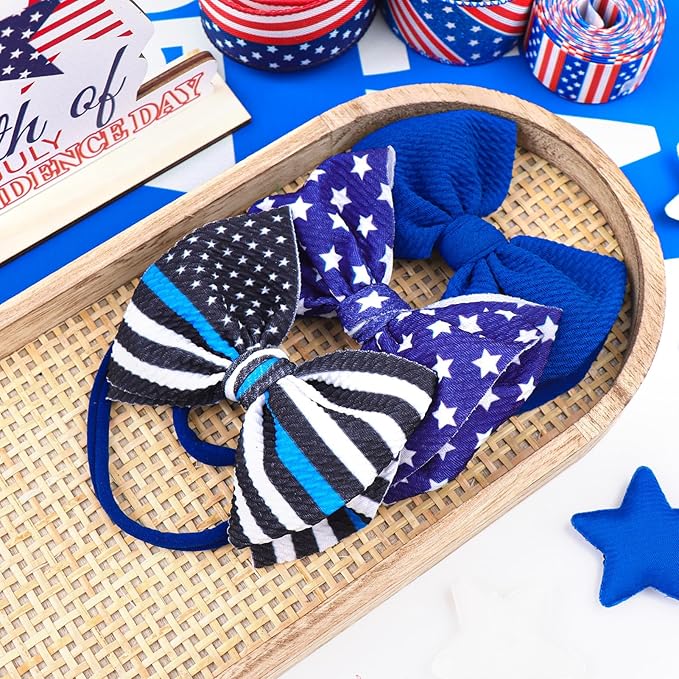 YanJie Baby Bows Nylon Blue Headbands for Infant Girls Police Support Hair Bow for Newborn Toddler National Police Week Hair Accessories Blue Line Flag