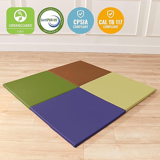 ECR4Kids SoftZone Play Patch Activity Mat Squares, Modular Playmat, Earthtone, 4-Pack