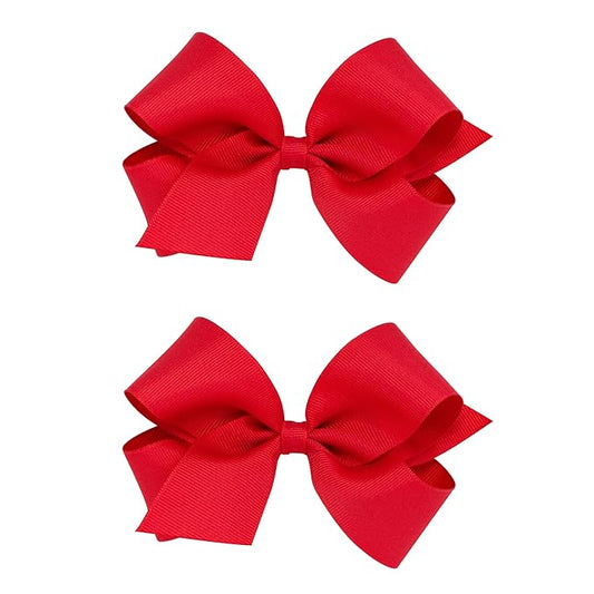 Wee Ones Girls 2 Pack Grosgrain Hair Bows with Plain Wrap Centre on a Wee Stay No Slip Clip, Medium, Red