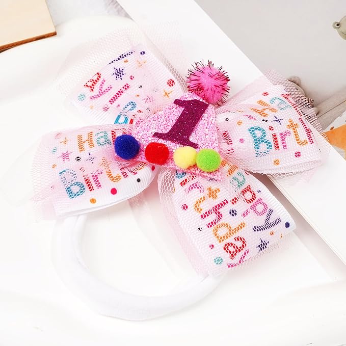 Baby Girls Pink Birthday Hair Bow Clip 1 2 3 4 5 6 Years Sprinkle Tulle Decorations Confetti Ice Cream Party Pink Hair Accessories for 1st Birthday