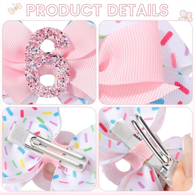 Birthday Hair Bow Hair Clips for Girls 1 2 3 4 5 6 Years, Baby Girl Accessories Bow Birthday Decorations, Pink Baby Girls Ice Cream Hair Bows Clips for 6th