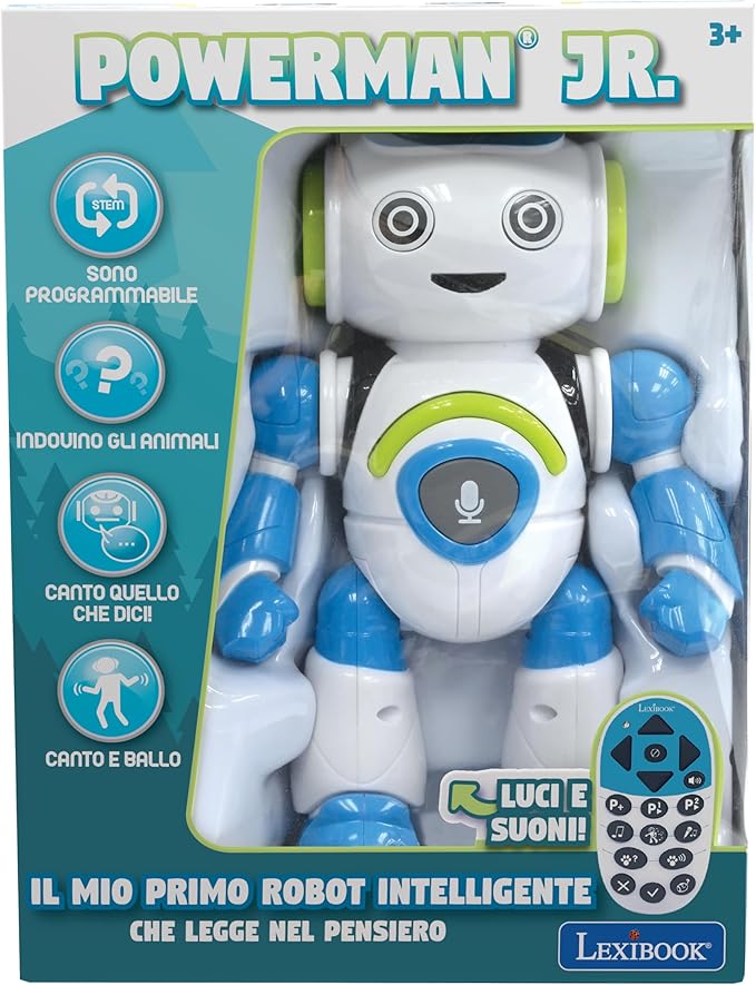 Lexibook Lexibook-ROB20IT Powerman Jr. Intelligent Interactive Robot for Reading in the Mind Toy for Kids Dancing Music, Blue, Color