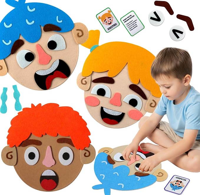 Montessori Toys for 3 Years Old Girls Boys Gifts, Busy Board Sensory Toys for Kids with 2 Faces Social Emotional Learning Feeling Educational Toys