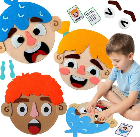 Montessori Toys for 3 Years Old Girls Boys Gifts, Busy Board Sensory Toys for Kids with 2 Faces Social Emotional Learning Feeling Educational Toys