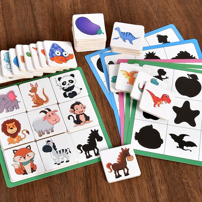 Wooden Shape Matching Games, Shadow Matching Puzzle Games Montessori Wooden Sorting and Stacking Toys, Children's Image Play Toys, Boys, Girls Preschool Learning Toys Activity Gifts (White)