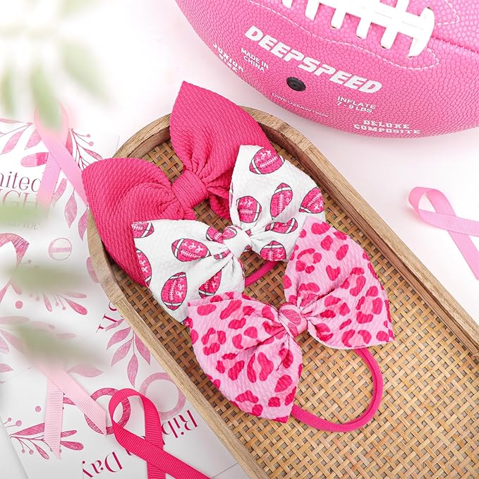 YanJie 3PCS 4.5’’ Breast Cancer Awareness Bows for Baby Girls Leopard Pink Headbands Football Cancer Awareness Items Hair Accessories for Newborns