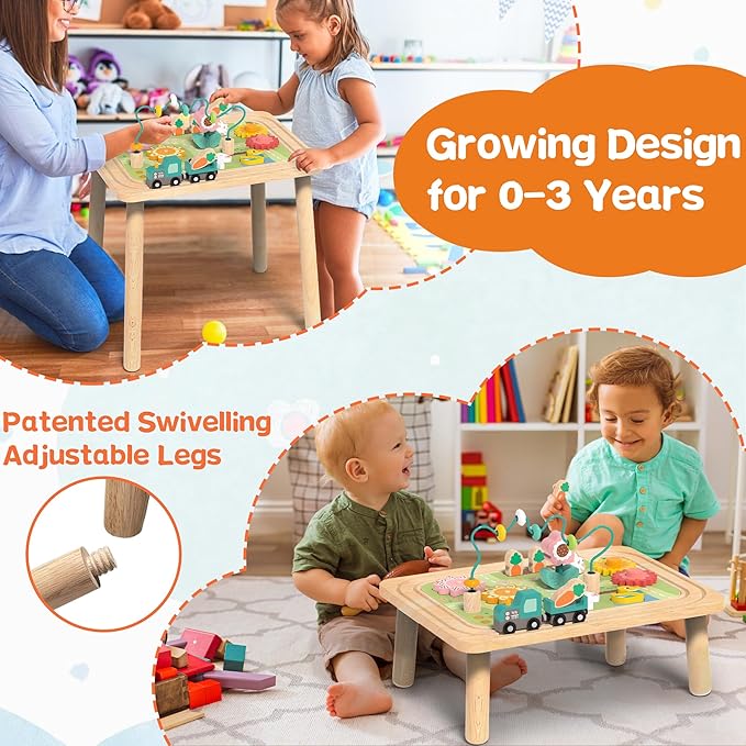 Himold Activity Table for Kids 6-36 Months, 9 in 1 Wooden Montessori Toys with Bead Maze Shape Sorter Train Toy, Baby Sensory Table Toddler Toys 1st Birthday Gifts for Kids