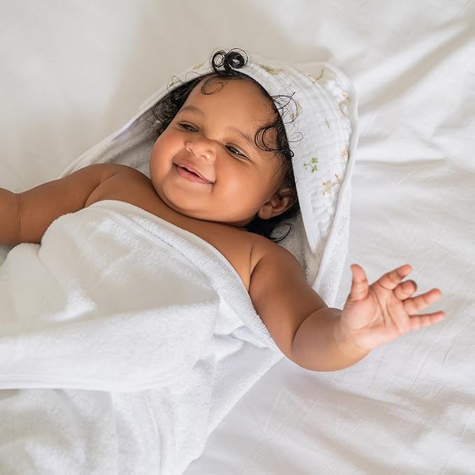 aden + anais Essentials Hooded Baby Bath Towel, Super Soft 100% Cotton, 2 Pack, Country Floral