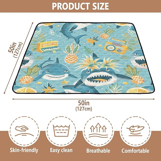 Pineapple Sharks Baby Play Mat 50" x 50", Playmat for Playpen, Thicken Soft Padding Foam Crawling Mat for Babies Toddlers Infants