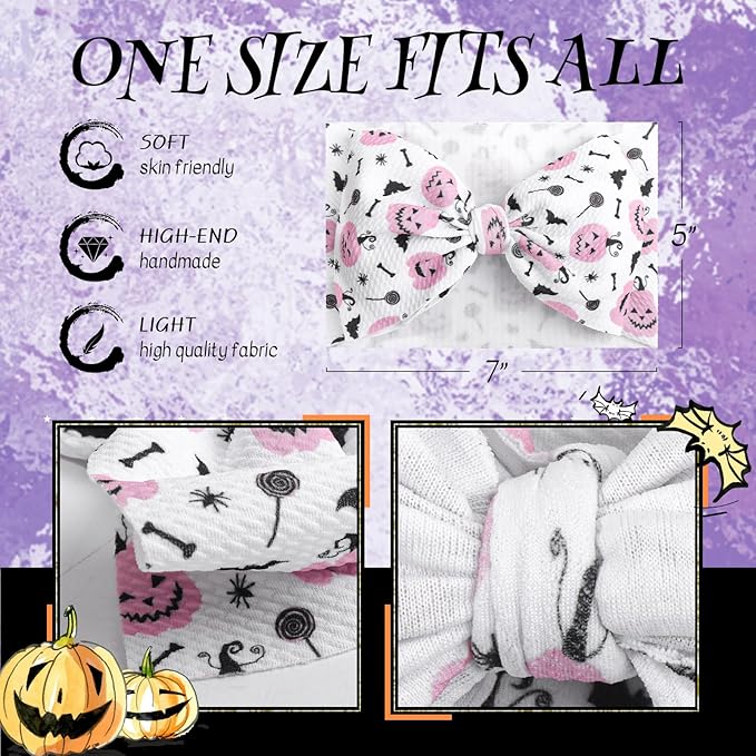 Halloween Baby Girl Bows 7 Inchs Baby Girl Bows Toddler Nylon Headbands Newborn Headband Bows Hair Accessories 2 PCS, 1-Purple,Pink