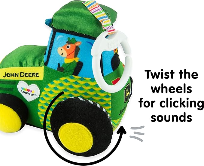 Lamaze John Deere Tractor Car Seat and Stroller Toy - Soft Hanging Toy With High Contrast Colors for Travel - Baby Crinkle Toy Ages 0 Months and Up