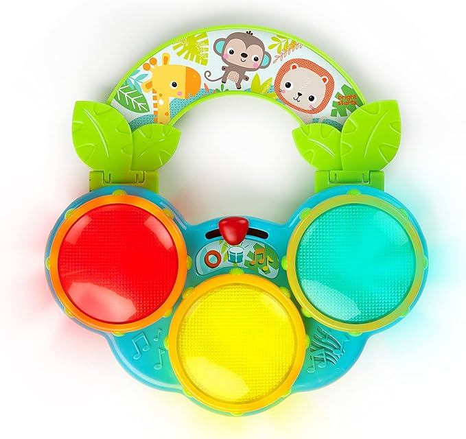Bright Starts Safari Beats Musical Drum Toy with Lights, Ages 3 Months +, Multi