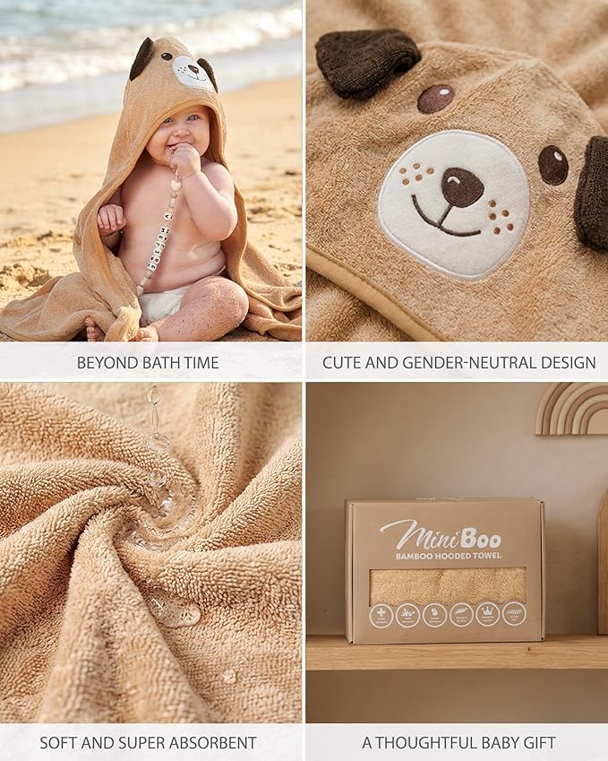 MINIBOO Hooded Baby Towels for Newborn & Toddler - Super Soft Baby Bath Towels with Hood, Highly Absorbent Viscose Made from Bamboo Hooded Towel for Boys, Girls, Newborn Essentials