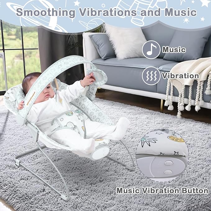 Baby Bouncer, Infants Bouncy Seat with Music and Vibrations,Portable Baby Rocker for Newborns Indoor Outdoor Use 0-6 Months Up to 20 lbs
