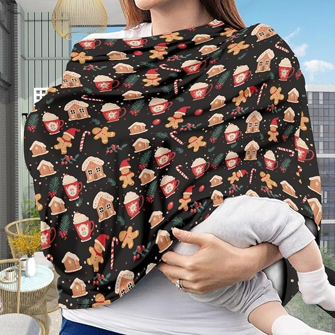 AFPANQZ Christmas Gingerbread Nursing Cover Breastfeeding Scarf Baby Car Seat Covers for Boys Girls Infant Carseat Canopy Stretchy Breathable Multi-Use Cover Up