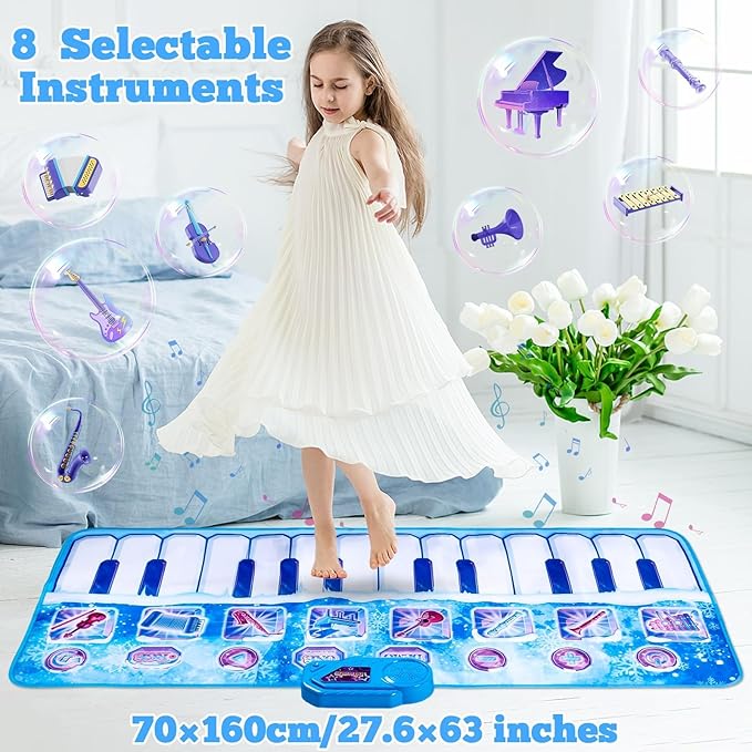 Lonfliness Piano Play Mat - 8 Instruments, 4 Play Modes, Volume Adjustable, 27.6x63in Floor Piano Mat, Ideal Gift for Dance Mat & Keyboard Mat Play Map