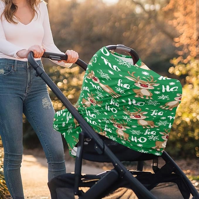 AFPANQZ Christmas Deer Baby Car Seat Covers for Girls Multifunctional Infant Car Seat Canopy Nursing Breastfeeding Scarf Shield Soft Breathable Stretchy Baby Car Seat Canopies