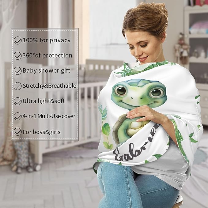 Personalized Car Seat Covers for Babies with Name – Multi-use Breastfeeding Cover Custom Turtle Carseat Canopy Cover, Infant Stroller Covers for Boys and Girls