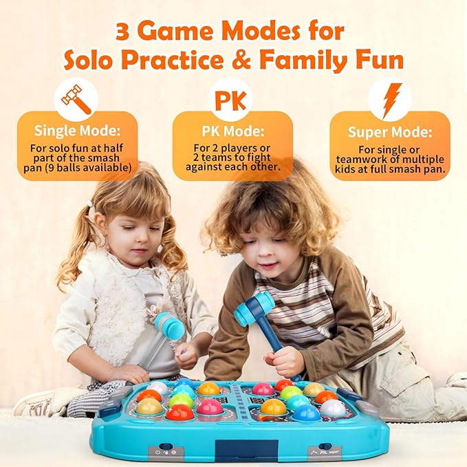 WAYKEE Whack a Game Mole, Toys for 3 4 5 6+ Year Old Boys Girls, Whack a Game for Kids, Gifts for 3-12 Year Old Boys Girls, Interactive Educational Toys with Double Hammers Sound and Light