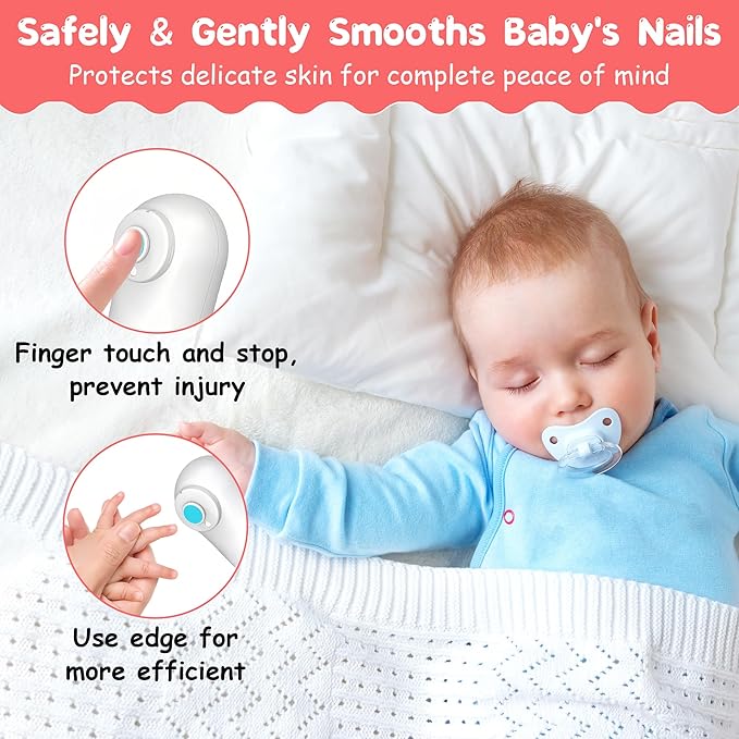 Baby Electric Nail Trimmer Baby Nail Clippers, Safe Nail Filer Grinder Kit for Newborn Infant Toddler Kids or Adults Toenails Fingernails Care Trim Polish, with Led Light and 6 Grinding Heads