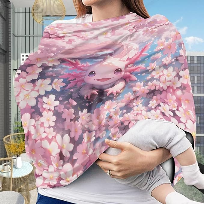 GIFTPUZZ Pink Axolotl Car Seat Cover for Girls and Boys, Stretchy Ultra Soft Carseat Canopy, Nursing Cover Breastfeeding Cover, Grocery Cart Cover, High Chair Cover Multi- Use Cute