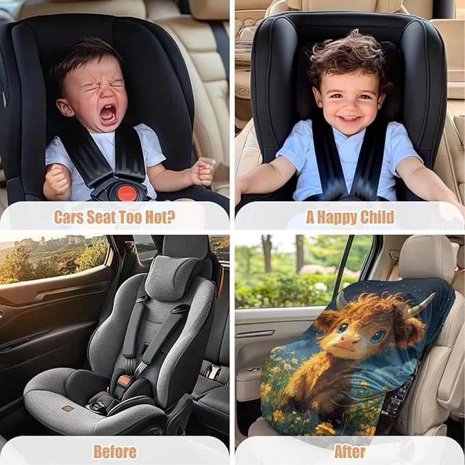 XYZCANDO Yak Car Seat Covers for Babies Cute Summer Carseat Cover Protect from Sun/Hot Days Waterproof Car Seat Sun Protection for Travel Elastic Car Seat Sun Cover Gift for Birthday